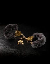 Load image into Gallery viewer, Deluxe Furry Cuffs Black Gold Handcuffs
