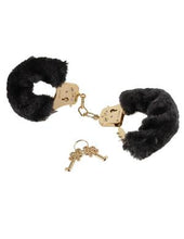 Load image into Gallery viewer, Deluxe Furry Cuffs Black Gold Handcuffs
