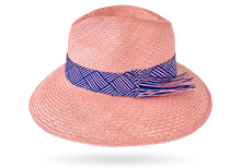 Load image into Gallery viewer, FINE &#39;URBAN ELLE&#39; ROSE PANAMA HAT WIDER DOWN BRIM (9CM) WITH HANDWOVEN FRINGED STRAW BAND
