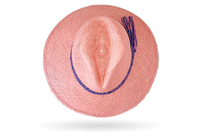 Load image into Gallery viewer, FINE &#39;URBAN ELLE&#39; ROSE PANAMA HAT WIDER DOWN BRIM (9CM) WITH HANDWOVEN FRINGED STRAW BAND
