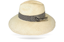Load image into Gallery viewer, FINE &#39;URBAN&#39; NATURAL PANAMA HAT DOWN WIDER BRIM (9CM) WITH HANDWOVEN FRINGED STRAW BAND
