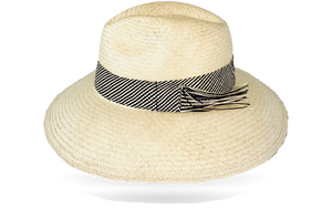 FINE 'URBAN' NATURAL PANAMA HAT DOWN WIDER BRIM (9CM) WITH HANDWOVEN FRINGED STRAW BAND