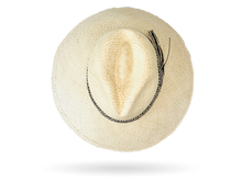 Load image into Gallery viewer, FINE &#39;URBAN&#39; NATURAL PANAMA HAT DOWN WIDER BRIM (9CM) WITH HANDWOVEN FRINGED STRAW BAND
