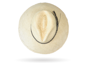 FINE 'URBAN' NATURAL PANAMA HAT DOWN WIDER BRIM (9CM) WITH HANDWOVEN FRINGED STRAW BAND