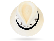 Load image into Gallery viewer, TRILBY OPEN CROWN WHITE VENTED PANAMA HAT &#39;JACK&#39; SNAP BRIM ITALIAN BOW
