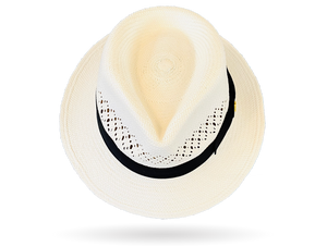 TRILBY OPEN CROWN WHITE VENTED PANAMA HAT 'JACK' SNAP BRIM ITALIAN BOW
