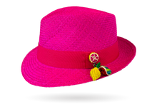 Load image into Gallery viewer, COSMOPOLITAN HANDMADE PANAMA HAT PINK WITH SUMMERY FRUITS (LIMITED EDITION)
