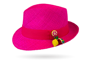 COSMOPOLITAN HANDMADE PANAMA HAT PINK WITH SUMMERY FRUITS (LIMITED EDITION)