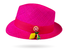 Load image into Gallery viewer, COSMOPOLITAN HANDMADE PANAMA HAT PINK WITH SUMMERY FRUITS (LIMITED EDITION)
