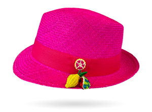COSMOPOLITAN HANDMADE PANAMA HAT PINK WITH SUMMERY FRUITS (LIMITED EDITION)